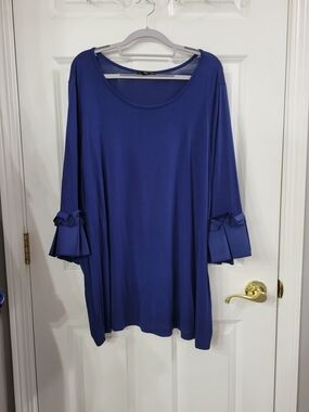 Lane Bryant Deep Blue Scoop Neck Tunic with Bow Sleeve Detail